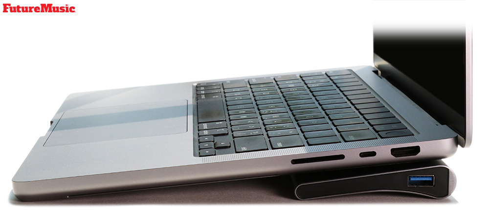 Ethanet 12-in-1 Multi-Port Laptop Docking Station used as a laptop stand
