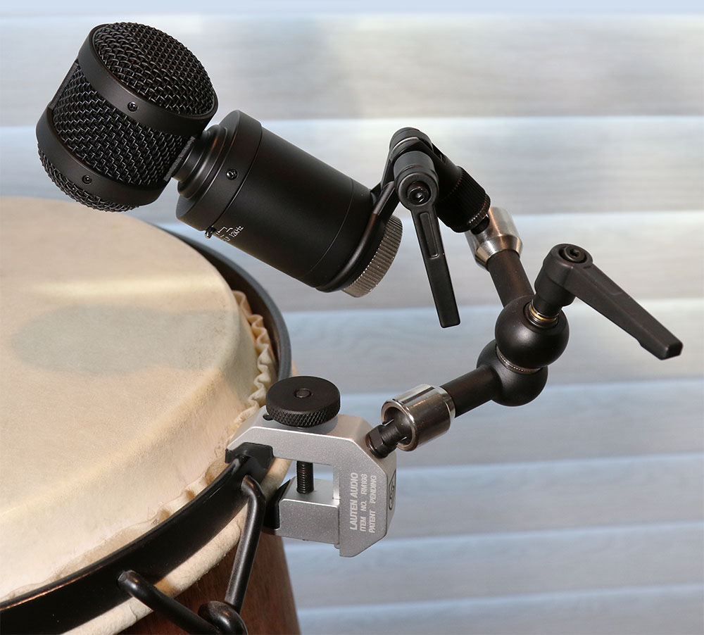 Lauten Audio Tom Mic and Rim Mount on a Conga drum