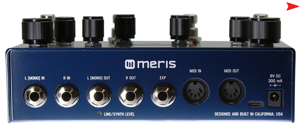 Back view of the Meris Mercury X Reverb Effects Guitar Pedal