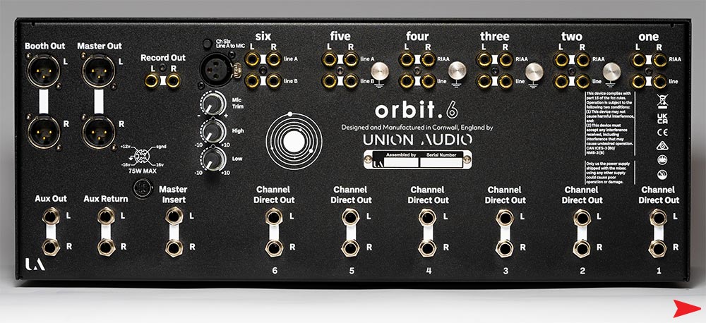 Union Audio Orbit 6 DJ Mixer Rear View